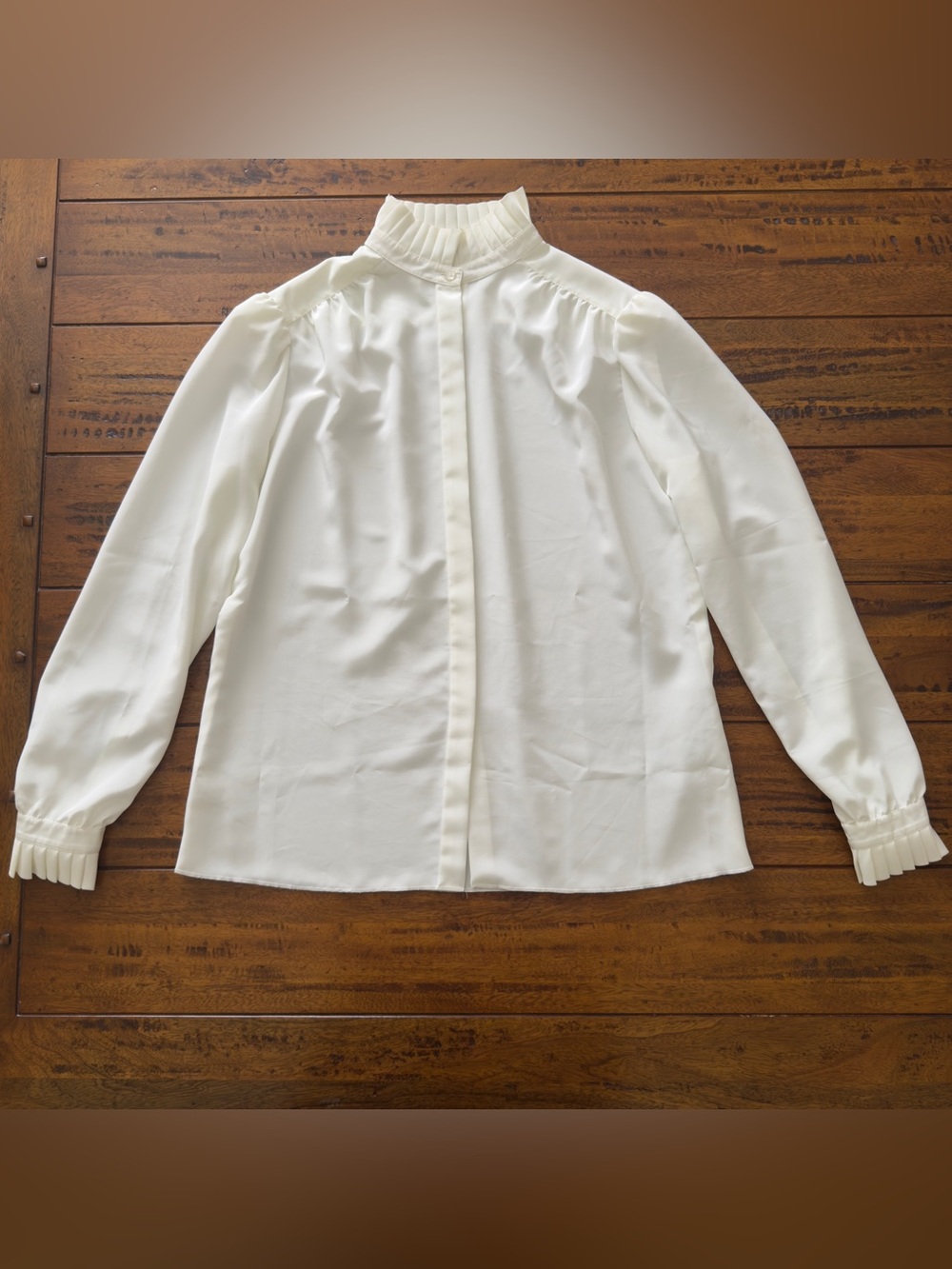 St. John Cream Ruffled High-Neck Blouse Vintage Size 10